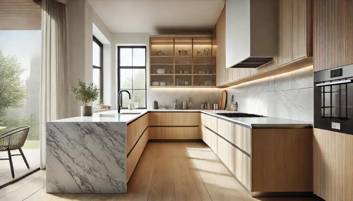 Illustration of Granite Countertops For Scandinavian Kitchen With Minimalist Decor